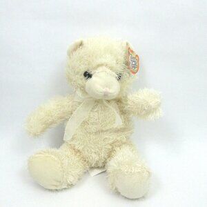 Cuddly Cousins Long Hair Ivory Teddy Bear 10" Tall Sheer Bow Spring Easter New!